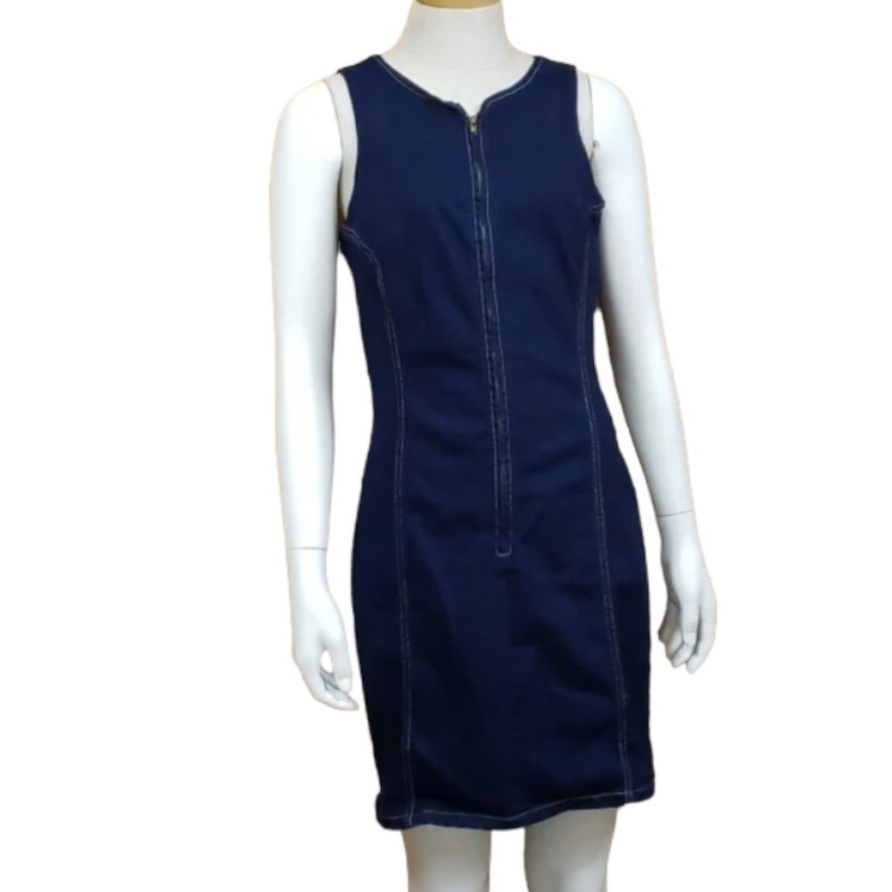 VENUS Navy Blue Sleeveless Mini Dress with Front Zipper